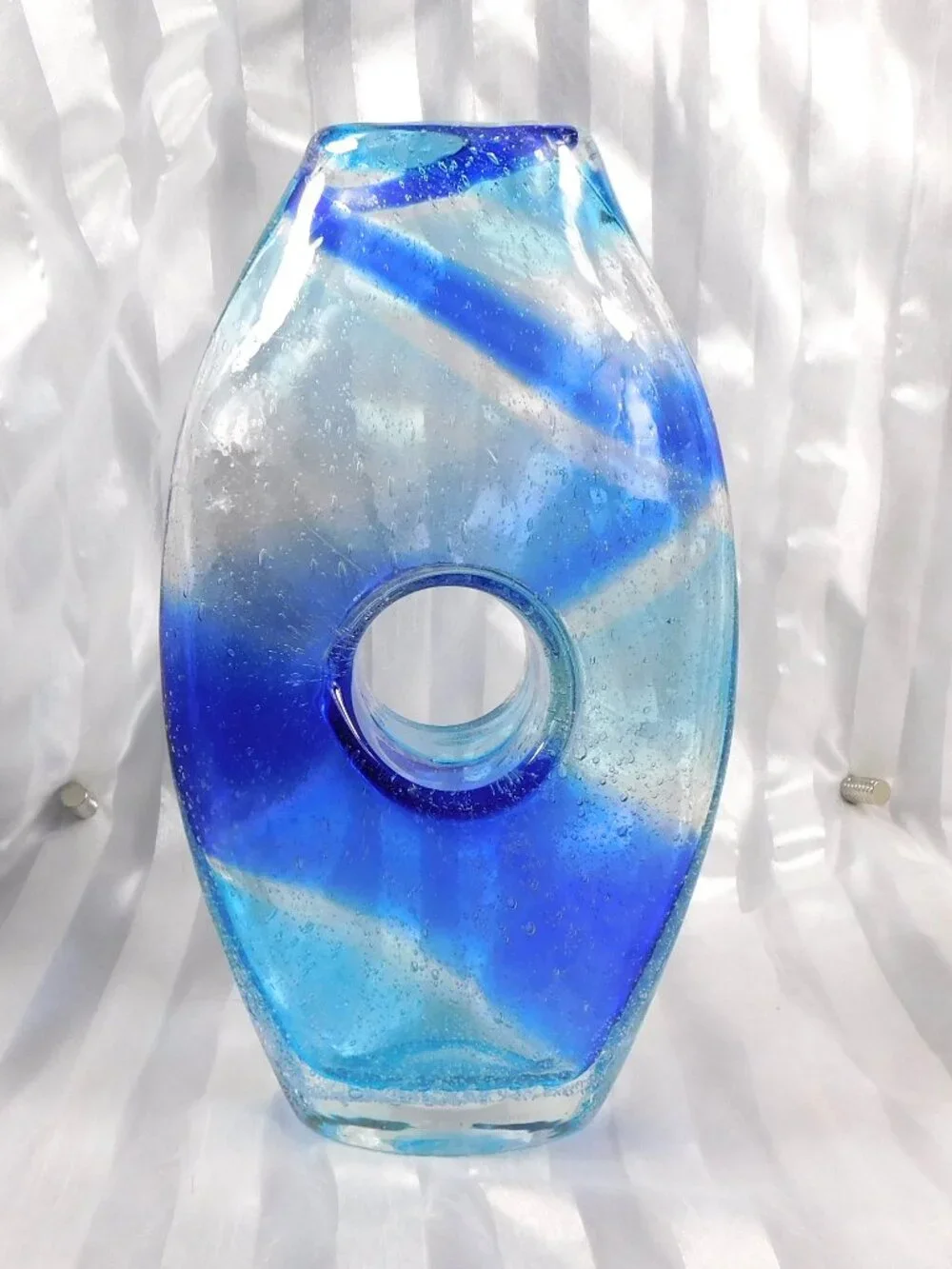 Blue Bullicante Art Glass Vase with Center Hole # 27117